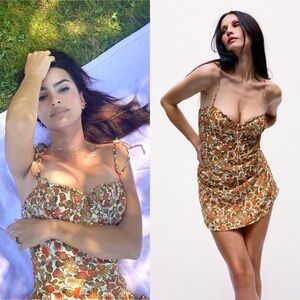 REALISATION Silk‎ Floral Sweetheart Bustier Model Off Duty Coquette 90s Dress XS